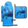 Oven Mitts and Pot Holder Set, Whale Print, Heat-Resistant, Washable, 3-Piece view 1