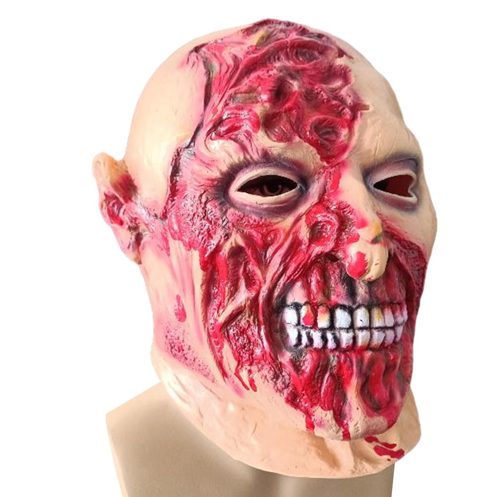 Halloween Scary Latex Face Mask, Realistic Bloody Scream Headwear for Adults, Costume Party Prop (Rotten Face with Neck, One Size)