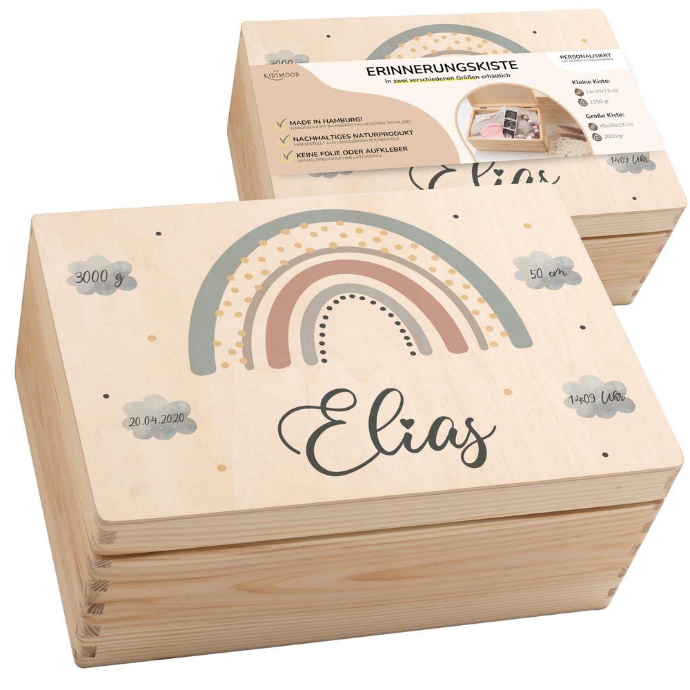 KIDSMOOD Personalized Wooden Baby Keepsake Box with Lid