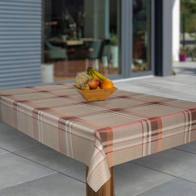 laro Washable PVC Oilcloth Tablecloth, Rectangular, Brown and Beige Check, 130 x 240 cm