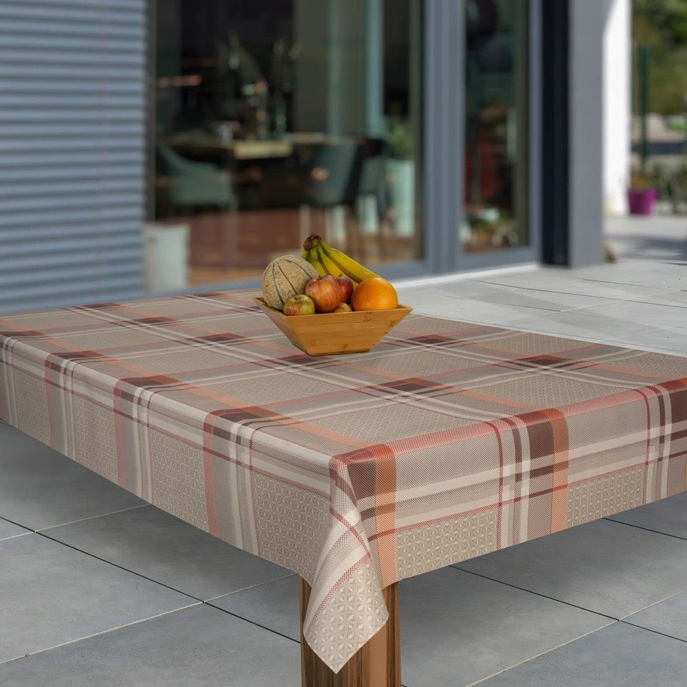 laro Washable PVC Oilcloth Tablecloth, Rectangular, Brown and Beige Check, 130 x 240 cm