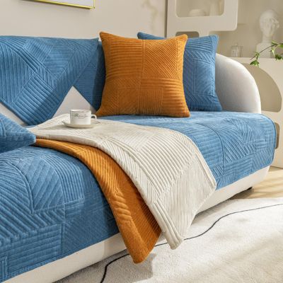 ZCXRYFL Chenille Sofa Cover for 1/2/3/4-Seater, L/U-Shaped Sectional, Non-Slip, Blue, 70 x 120 cm