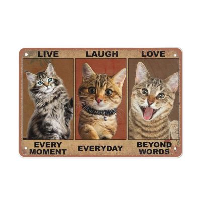 Cat Live Every Moment, Laugh Every Day, Love Beyond Words Metal Tin Sign, Wall Decor, 14 x 20 cm