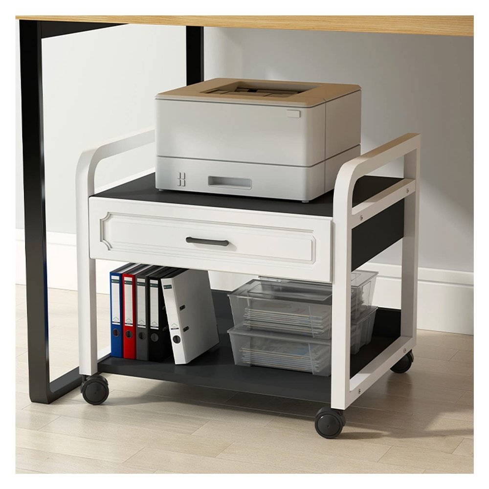 Printer Stand with 1 Drawer, Under-Desk Rolling Printer Cart
