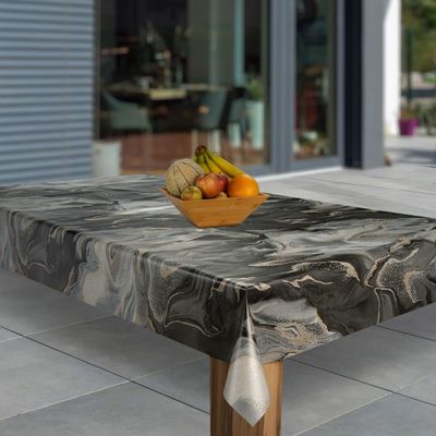 laro Washable PVC Oilcloth Tablecloth, Marble Black Beige Gray, 130 x 300 cm
