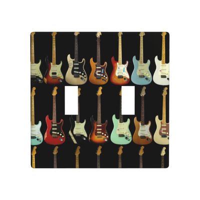 2-Gang Wall Plate, Square Light Switch Cover, Artistic Guitar Pattern, 4.5 x 4.5 in