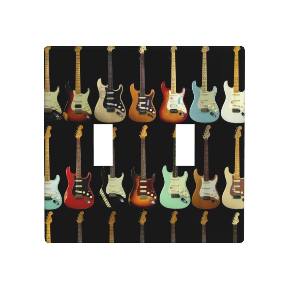 2-Gang Wall Plate, Square Light Switch Cover, Artistic Guitar Pattern, 4.5 x 4.5 in