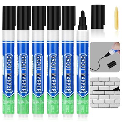 Flintronic 6-Pack Grout Pens, Black Tile Paint Markers with Replacement Tips