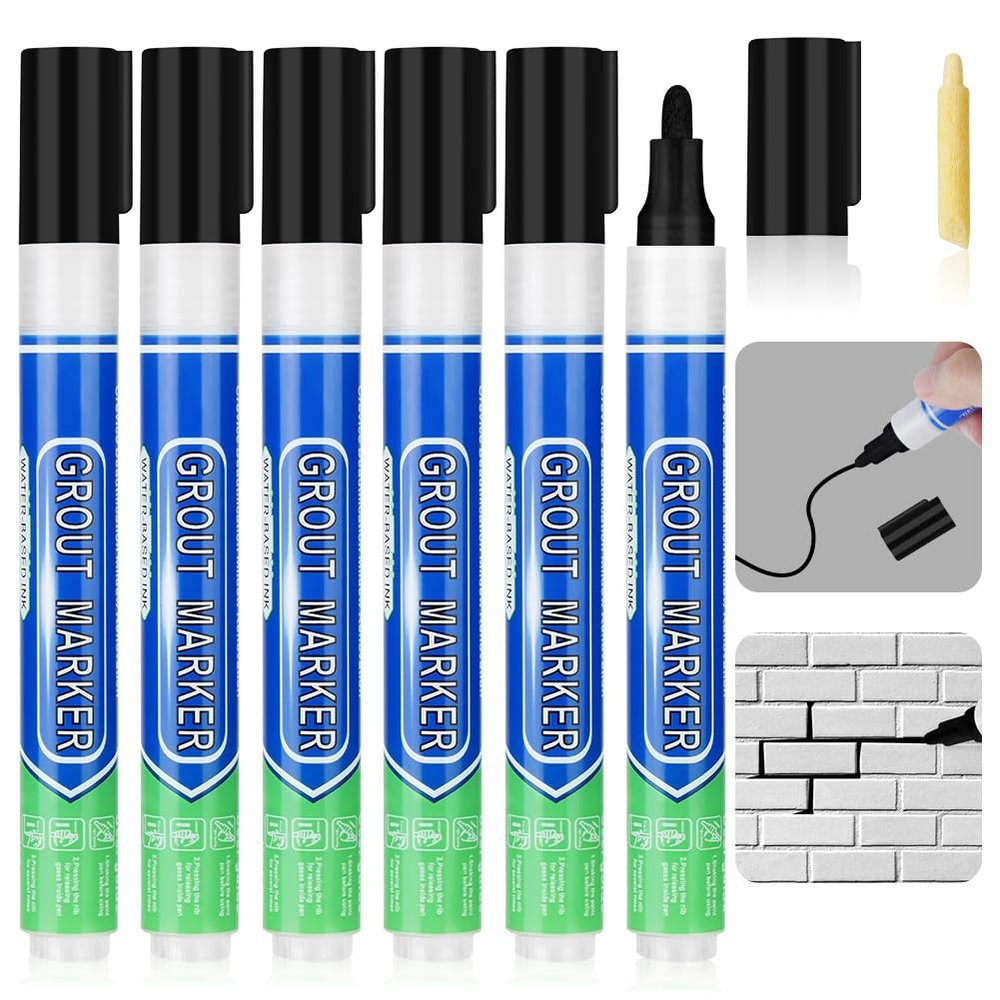 Flintronic 6-Pack Grout Pens, Black Tile Paint Markers with Replacement Tips