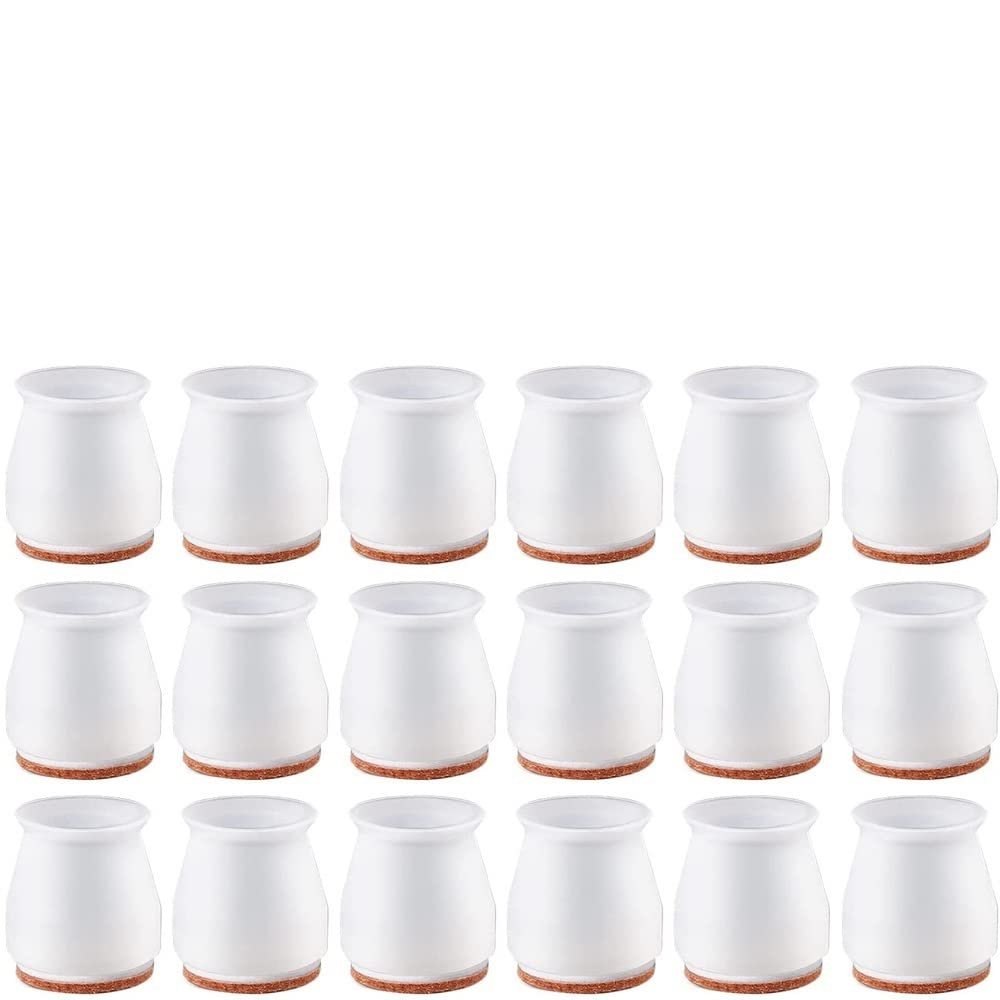 Silicone Chair Leg Protectors with EVA Felt, White, S (2.0–2.8 cm), 16 Pieces