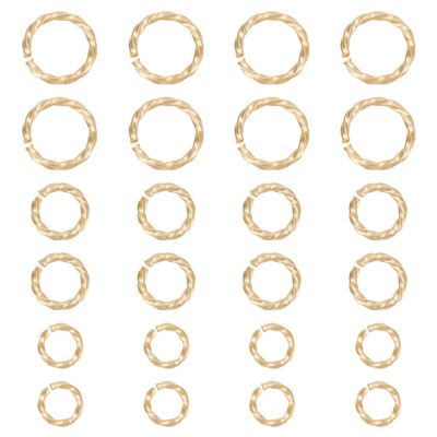 UNICRAFTALE 60-Piece 304 Stainless Steel Twisted Open Jump Rings, 4/6/8 mm, Gold