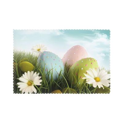 Colorful Easter Egg Placemats, Set of 6, Washable, 12 x 18 in, Heat-Resistant, Non-Slip