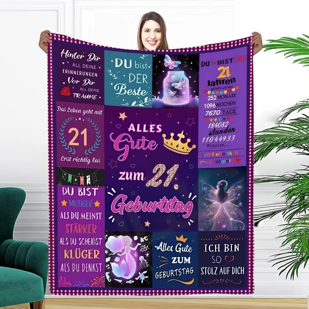 21st Birthday Gifts for Girls, Personalized Message Blanket, Fuzzy Throw Blanket 220 x 220 cm, Gifts for a 21-Year-Old Daughter, Sister, or Girlfriend