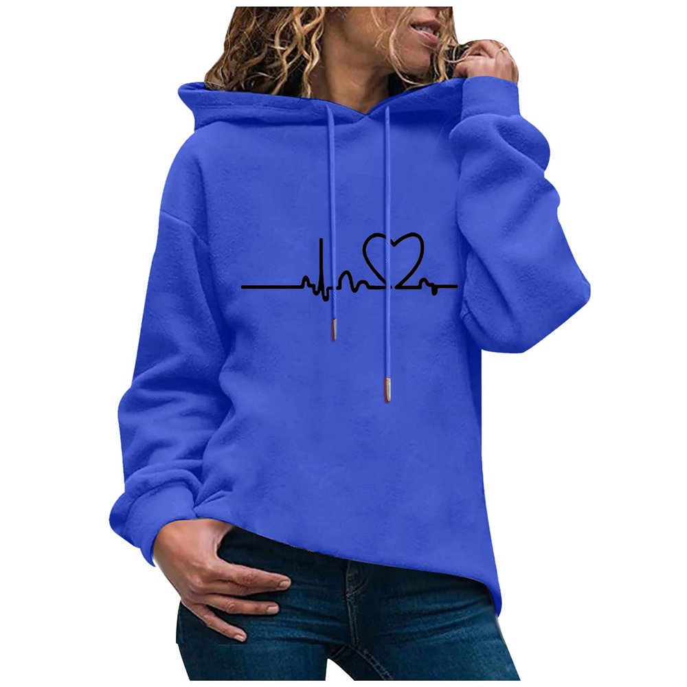 CGGMVCG Women's Heartbeat Graphic Hoodie, Blue, M