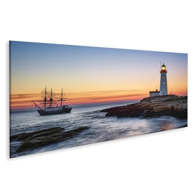 islandburner Ship and Lighthouse Canvas Wall Art, 120 x 40 cm Panorama