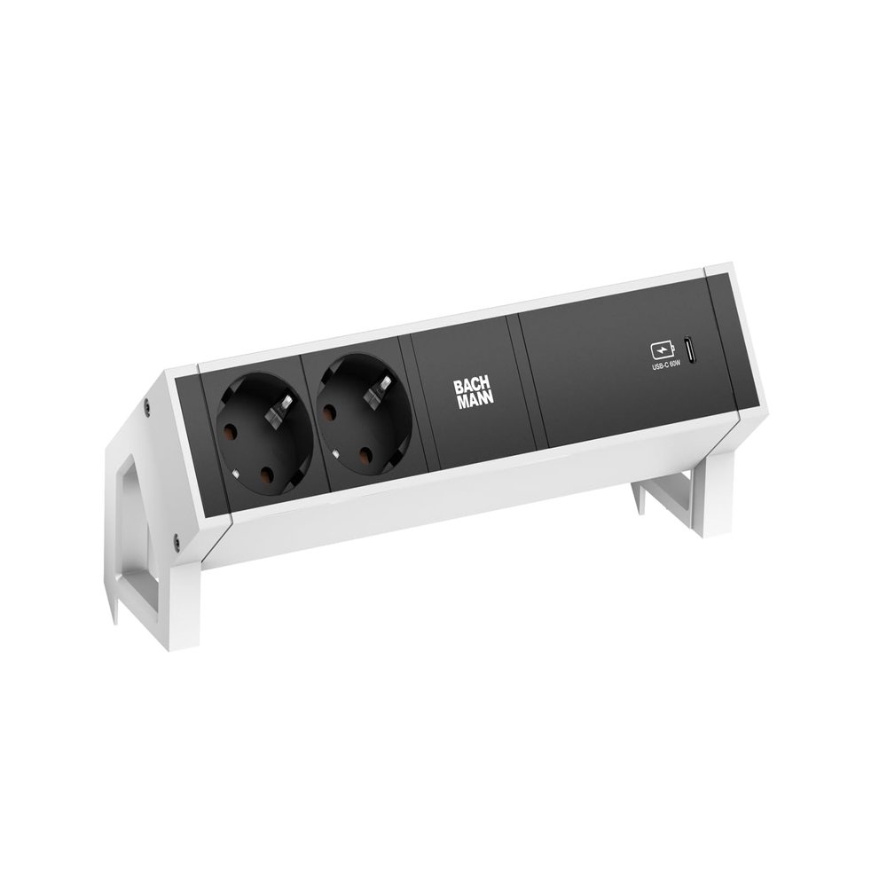 BACHMANN DESK2 2x Grounded Outlets, USB-C Charger 60 W, 0.2 m GST18, White