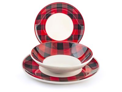 H&H Scotland 18-Piece Stoneware Dinnerware Set, Christmas Holiday