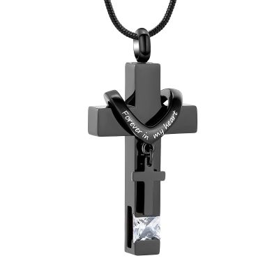 MYPOWER Forever in My Heart Birthstone Double Cross Urn Necklace Cremation Jewelry for Ashes