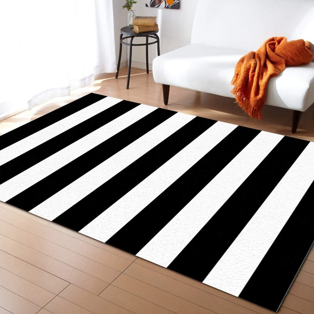 TEMLAN Black and White Stripe Zebra Area Rug, Short Pile, 140 x 200 cm