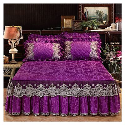 Velvet Bed Skirt and Quilted Fitted Sheet Set, Color #12, 180 × 220 cm