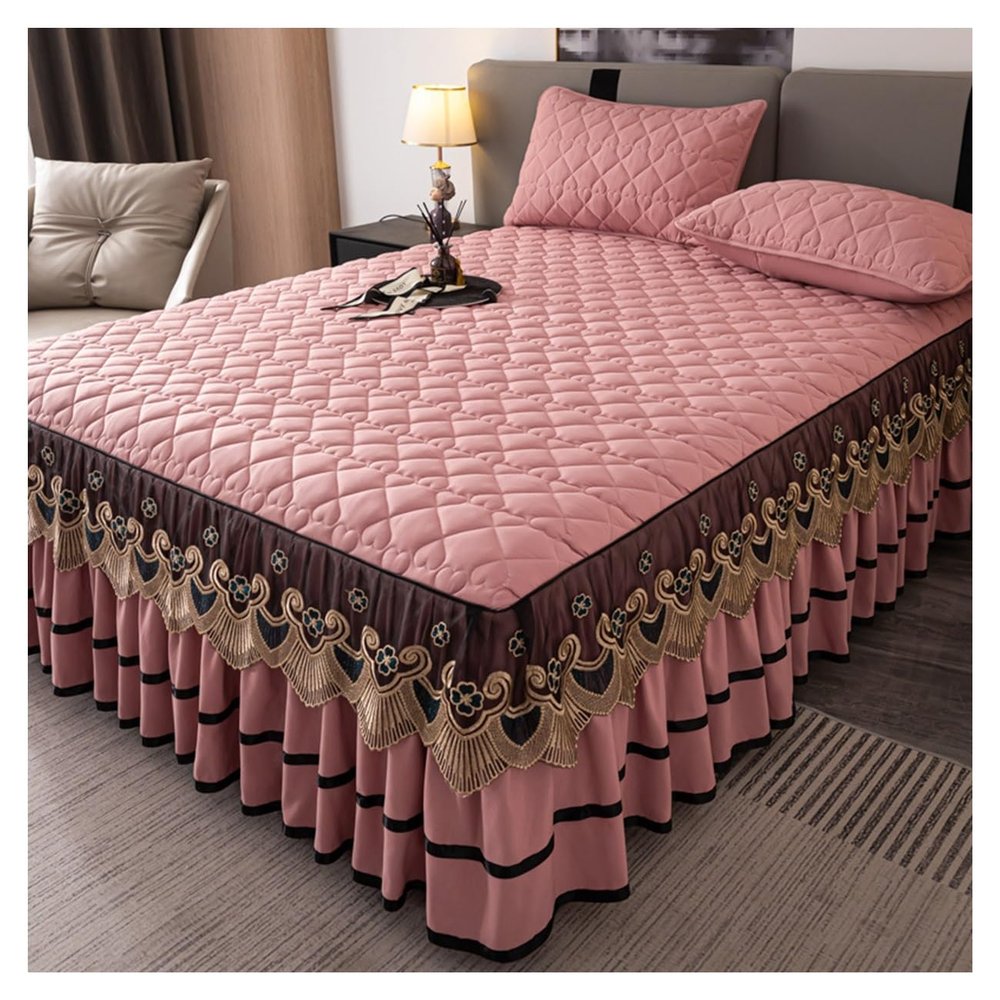 Quilted Velvet Bed Skirt, 3-Piece Set, 200 x 220 cm