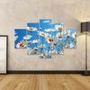 islandburner Canvas Wall Art, Flat Chamomile Flowers on Blue Background, 5-Piece Set JDXR-MFP view 2