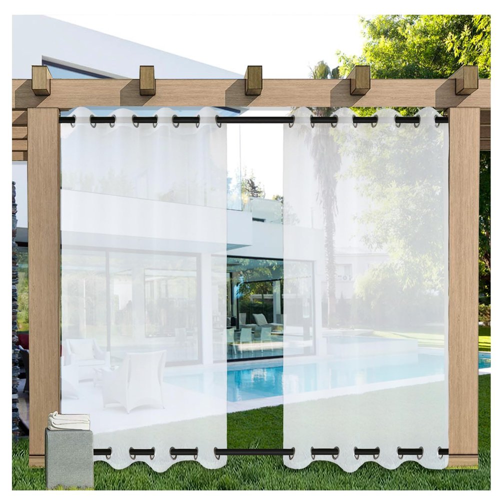 Mewkew Sheer Outdoor Curtain, White, Weatherproof, 202 x 284 cm, 2-Pack