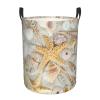 Starfish Seashell Sand Beach Portable Single-Layer Round Laundry Basket view 1