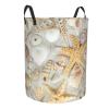 Starfish Seashell Sand Beach Portable Single-Layer Round Laundry Basket view 2