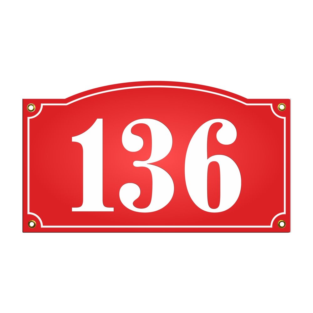 Custom Red Enamel House Number Plaque, 18 x 33 cm
