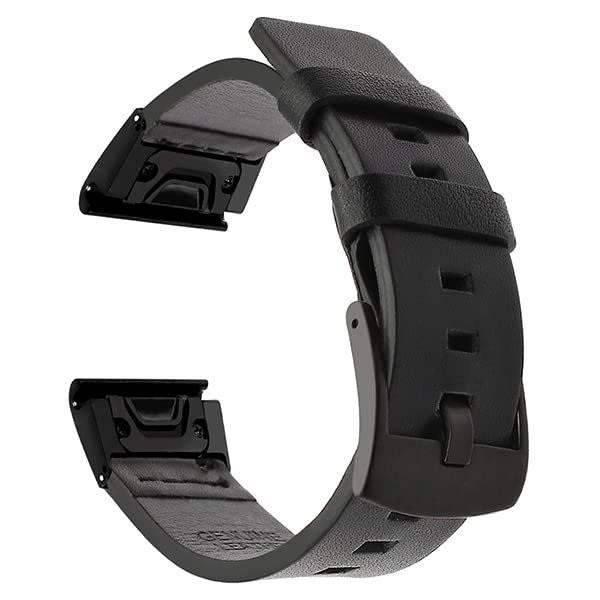 BANDKIT 20/22/26 mm Leather Quick-Fit Smartwatch Band for Garmin Fenix, QuickFit 22 mm, Agate