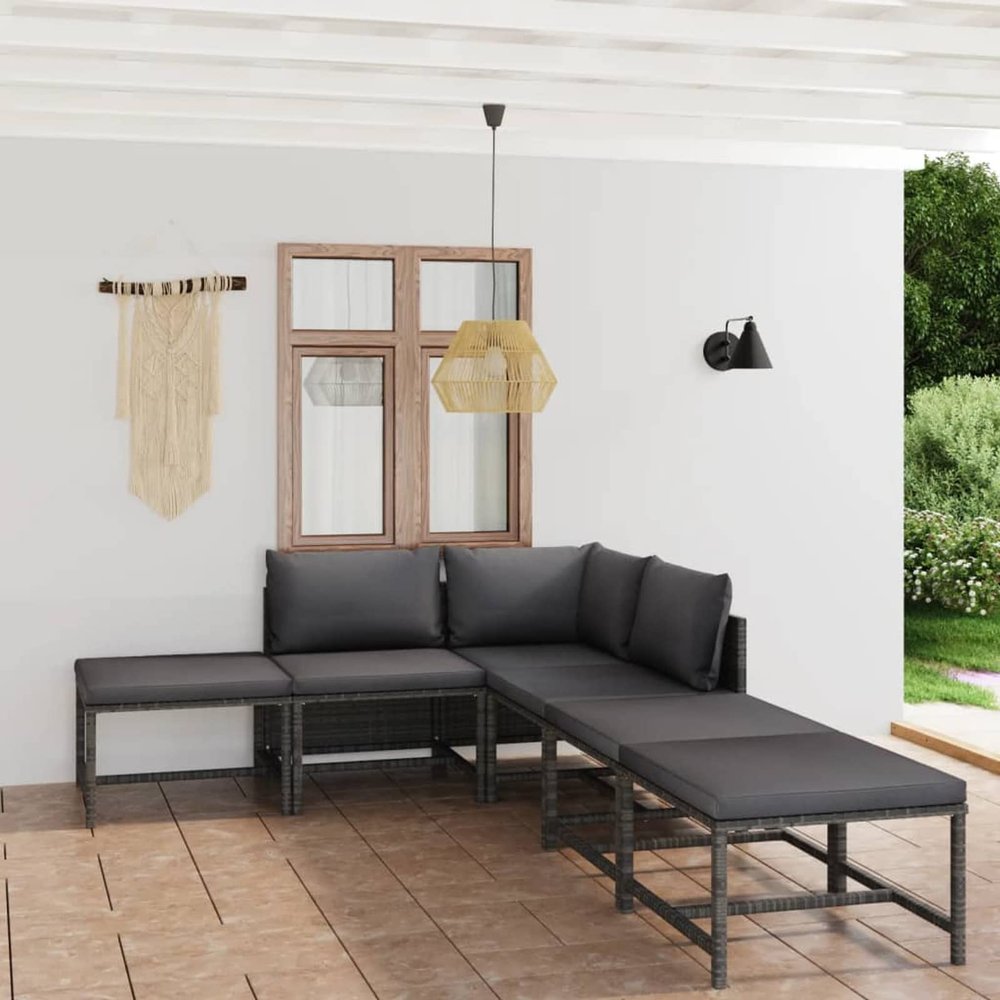 BaraSh 6-Piece Garden Lounge Set with Cushions, Gray Rattan