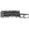 BaraSh 6-Piece Garden Lounge Set with Cushions, Gray Rattan view 2