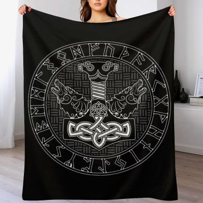 VZXATYOP Viking Thor's Hammer Retro Printed Fleece Blanket, Fenrir Wolf Pattern, Extra-Soft Warm Flannel Throw, Sofa, Home and Sleeping Blanket (Color: A11, Size: 50" x 60")