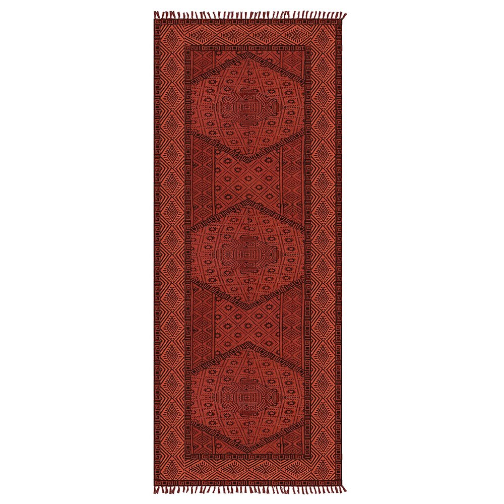 CASAVANI Collection Runner Rug, 76.2 x 712.3 cm, Red Geometric Cotton Dhurrie