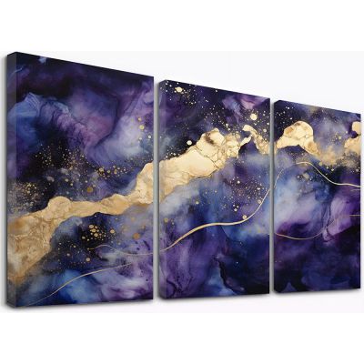 SHYAMIC Abstract Purple Canvas Wall Art, 3-Piece Framed Set, 50 x 70 cm Each