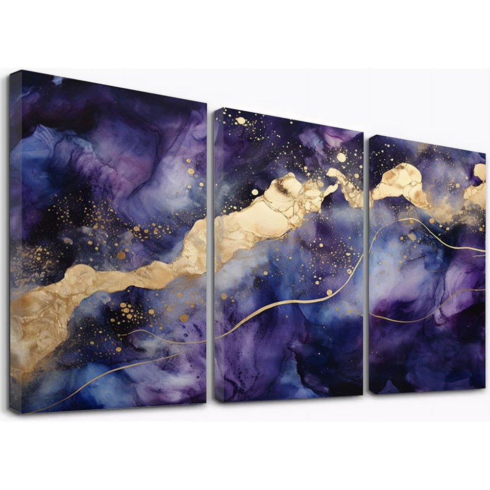 SHYAMIC Abstract Purple Canvas Wall Art, 3-Piece Framed Set, 50 x 70 cm Each