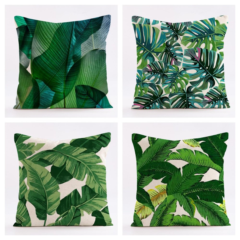 Fooyho 4-Pack 70 x 70 cm Outdoor Pillow Covers, Waterproof Plant Print