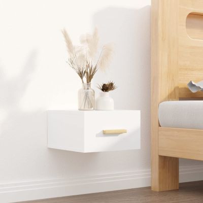 Homgoday Wall-Mounted Wooden Nightstand White 35 x 35 x 20 cm