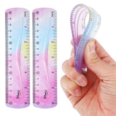 Grevosea 2-Pack Flexible Colorful Rulers, 15 cm Soft Bendable Plastic Rulers for School, Office, Kids and Adults