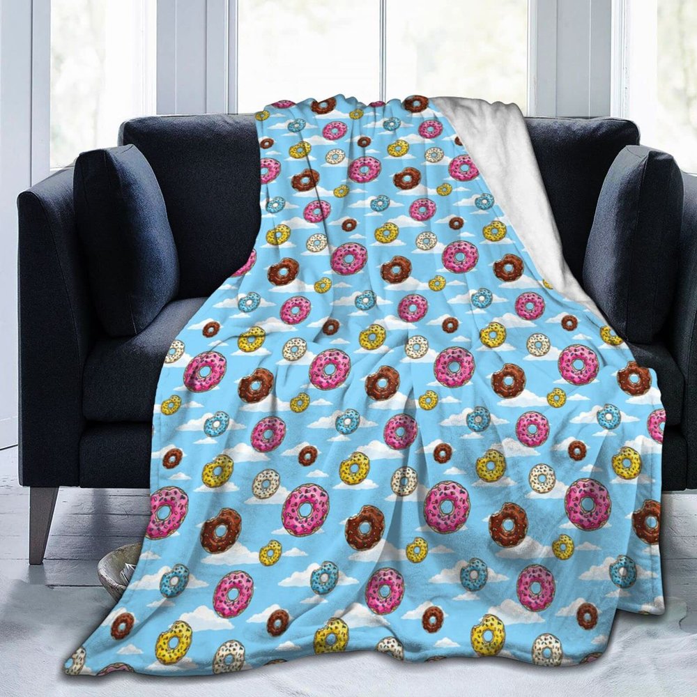 Cloud Donuts Throw Blanket, Flannel, 127 x 101 cm, Soft, Warm and Lightweight