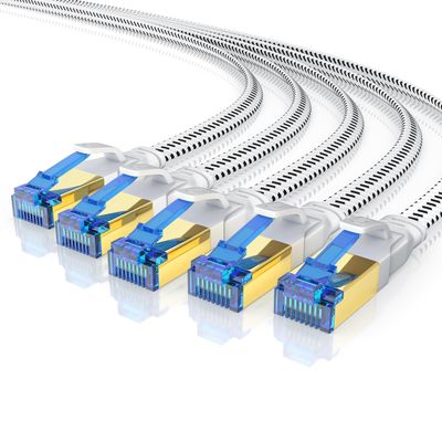 CSL 5-Pack 0.25 m CAT 8.1 Flat Ethernet Cables, 40 Gbps, Cotton-Braided, RJ45