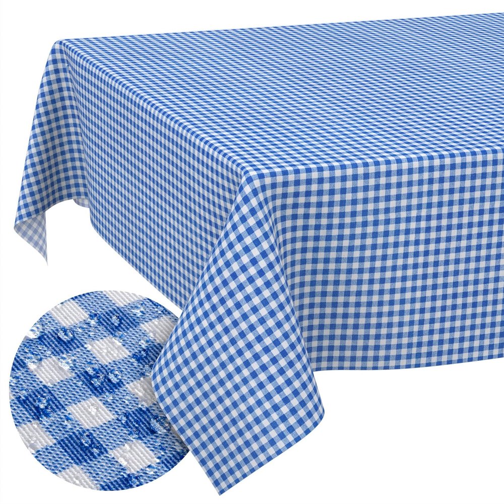 ANRO Washable Blue Gingham Tablecloth 220 x 140 cm