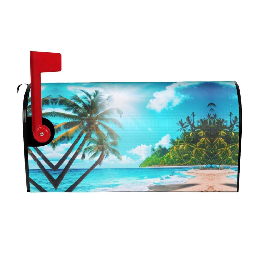 ZISHAK Magnetic Mailbox Cover with Tropical Ocean Beach Design