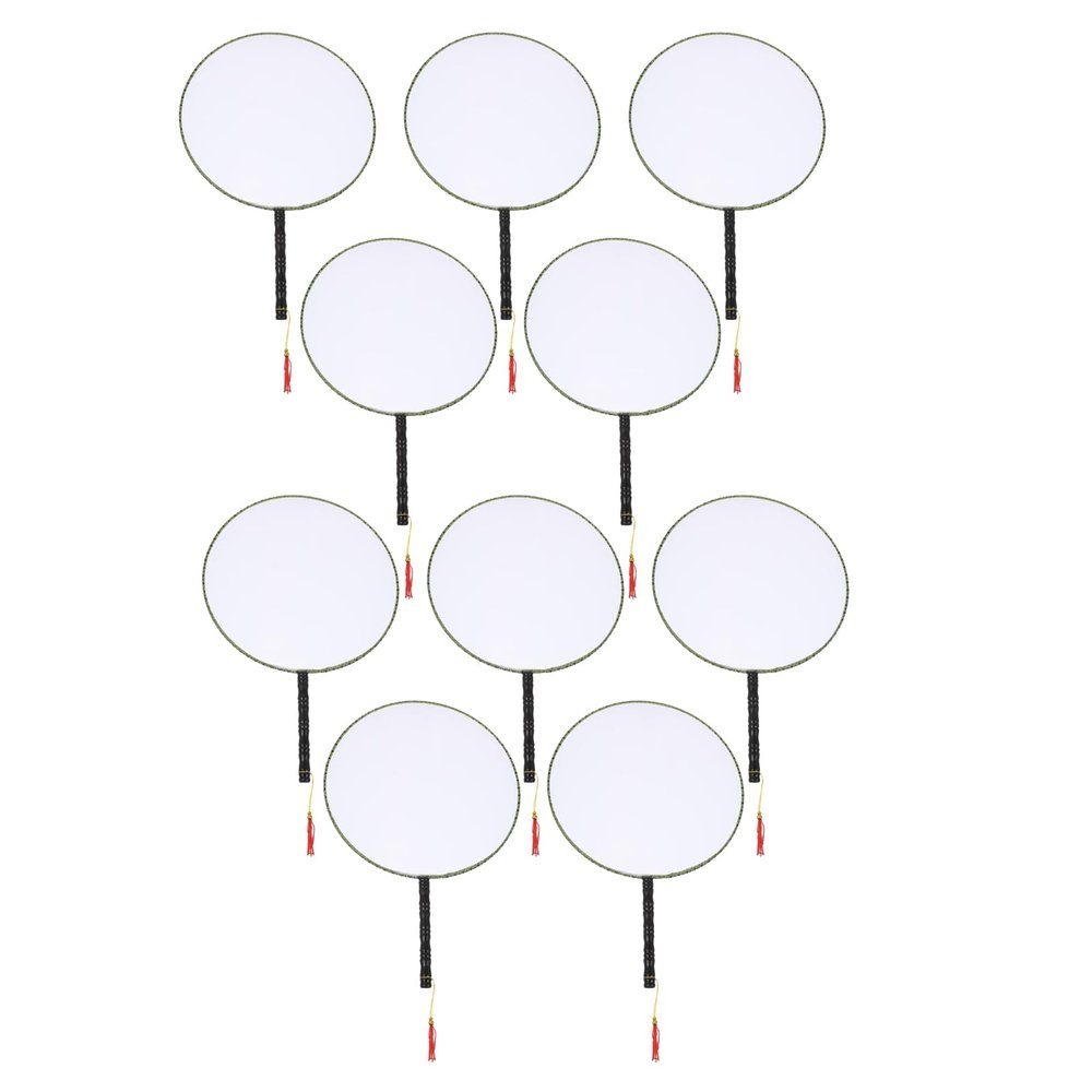 CROIRE 10-Pack 21 cm DIY Painting Fans for Kids, Silk Fabric, Blank, Plastic Handle, Round