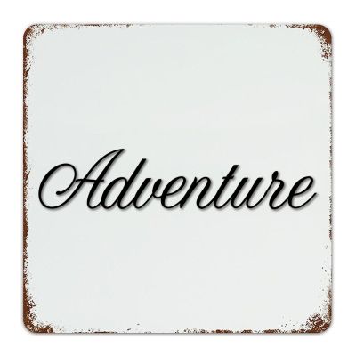 Hanging Metal Sign, Adventure, Wall Decor, Black Lettering, 12 x 12 in