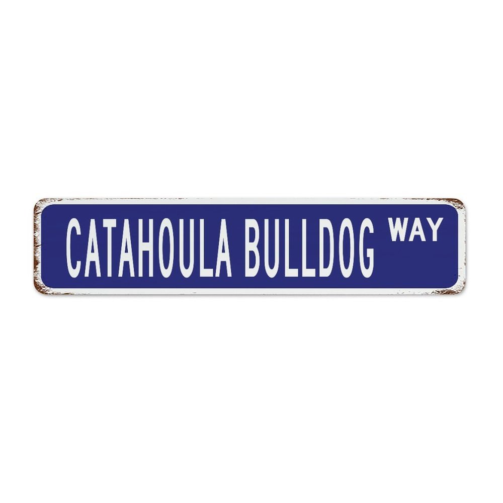 Personalized Navy Blue Catahoula Bulldog Metal Sign, 10.2 in