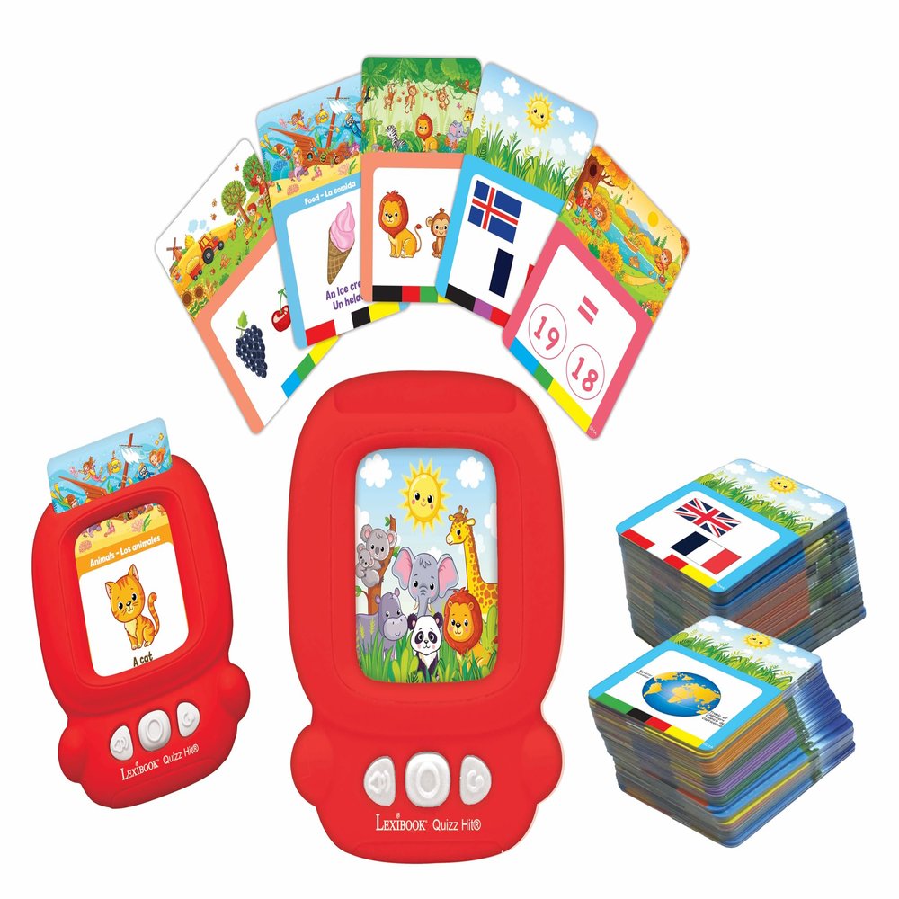 Lexibook Quiz Hit JCR10i2 Interactive Flashcard Reader, Spanish/English, 150 Double-Sided Cards, Red