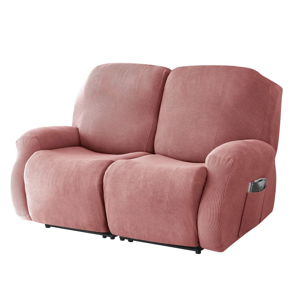 CLGTY Stretch 6-Piece Recliner Cover for 2-Seater Sofa, Soft Jacquard Fabric with Pocket, Pink