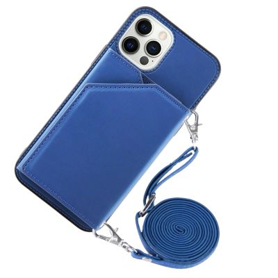 TEidea Wallet Case for iPhone 14/13/12 Mini/11 Pro Max/XR/XS with Card Slot, Wrist Strap, Shockproof PU Leather, Stand and Neck Strap Set, for iPhone 14 Pro, Blue